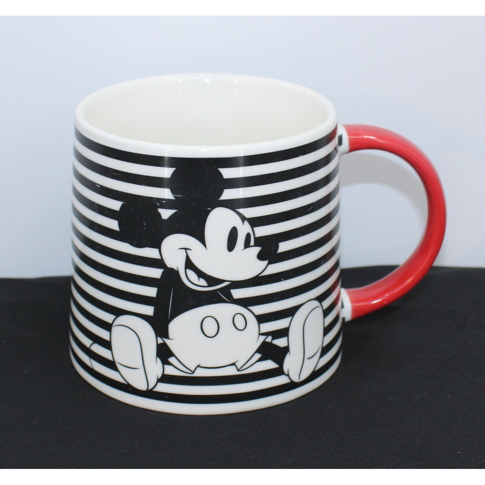 Disney Mickey Mouse Striped Porcelain Coffee Mug Black White Red Handle Target